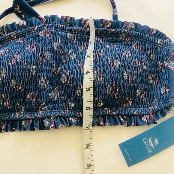 Cupshe Ditsy Floral Smocked Halter Tie Back Bandeau & Mid Rise Bikini Set Size M - Picture 12 of 14